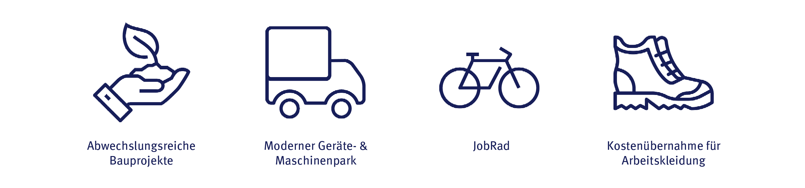 abwechslungsreiche Projekte, Moderner Geräte- & Maschinenpark, JobRad, Kostenübernahme für Arbeitskleidung